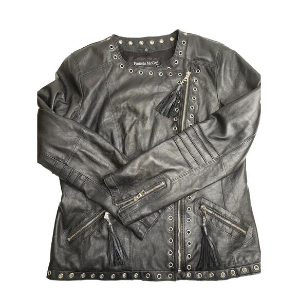 Excellent Cond. Black Leather Women’s Size Medium Pamela McCoy Zip Moto Jacket0 - Picture 1 of 6